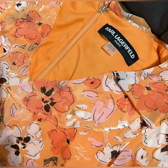 Karl Lagerfeld Paris Floral Chiffon V-Neck Midi Dress Size 2 NWOT - Picture 7 of 8